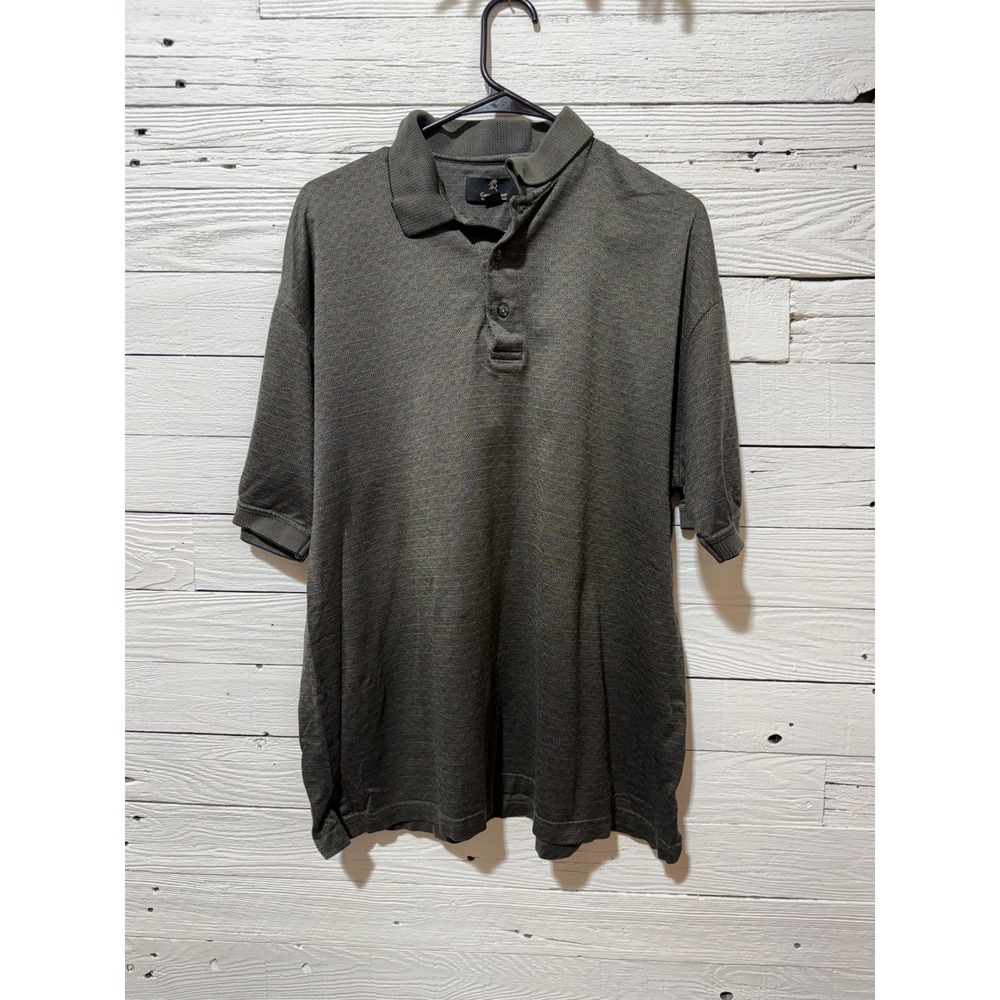 Gary Player Mens Olive Green Black Textured Knit Golf Polo Shirt Size Large